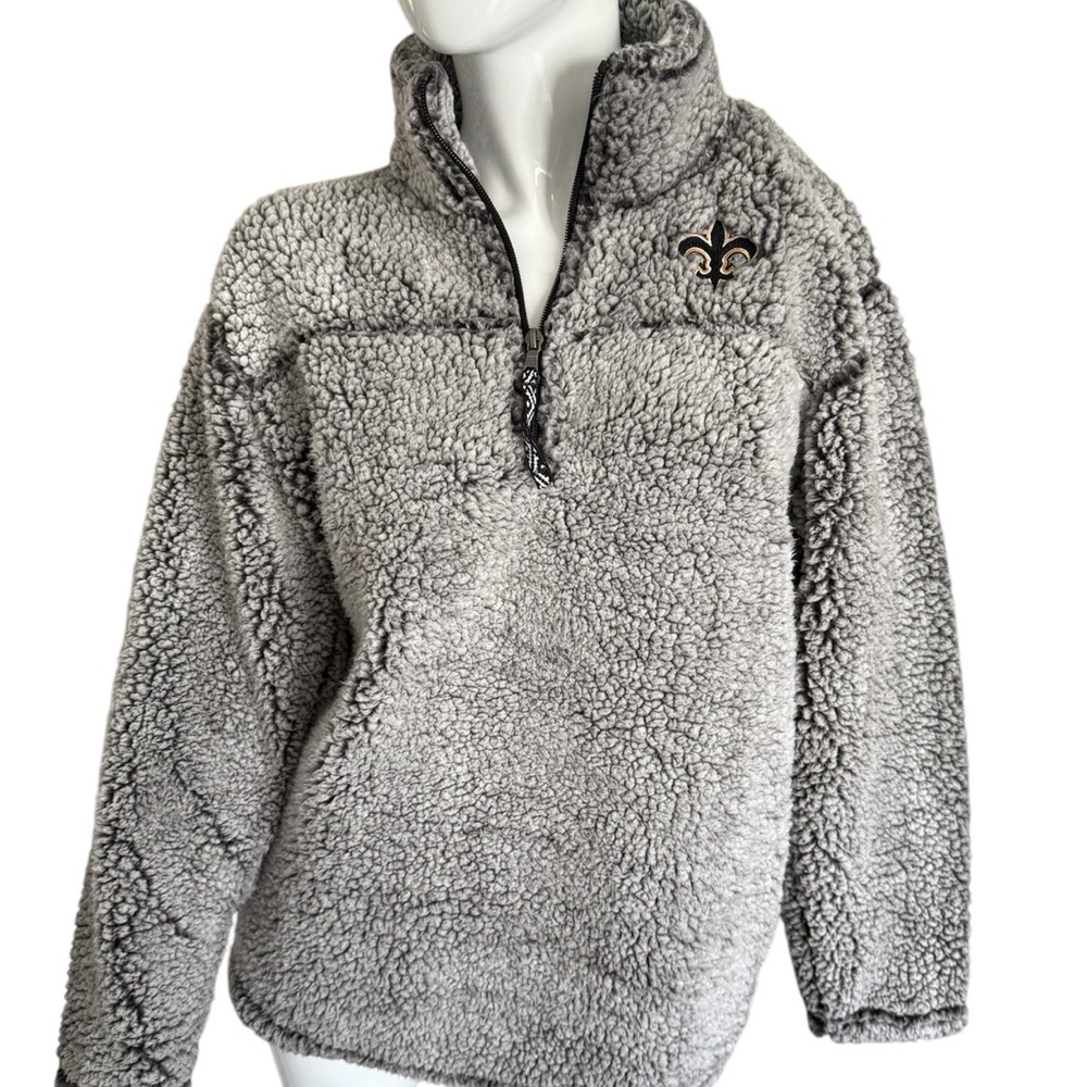 Official NFL Saints Gray Sherpa Quarter-Zip Pullover - New Without Tags